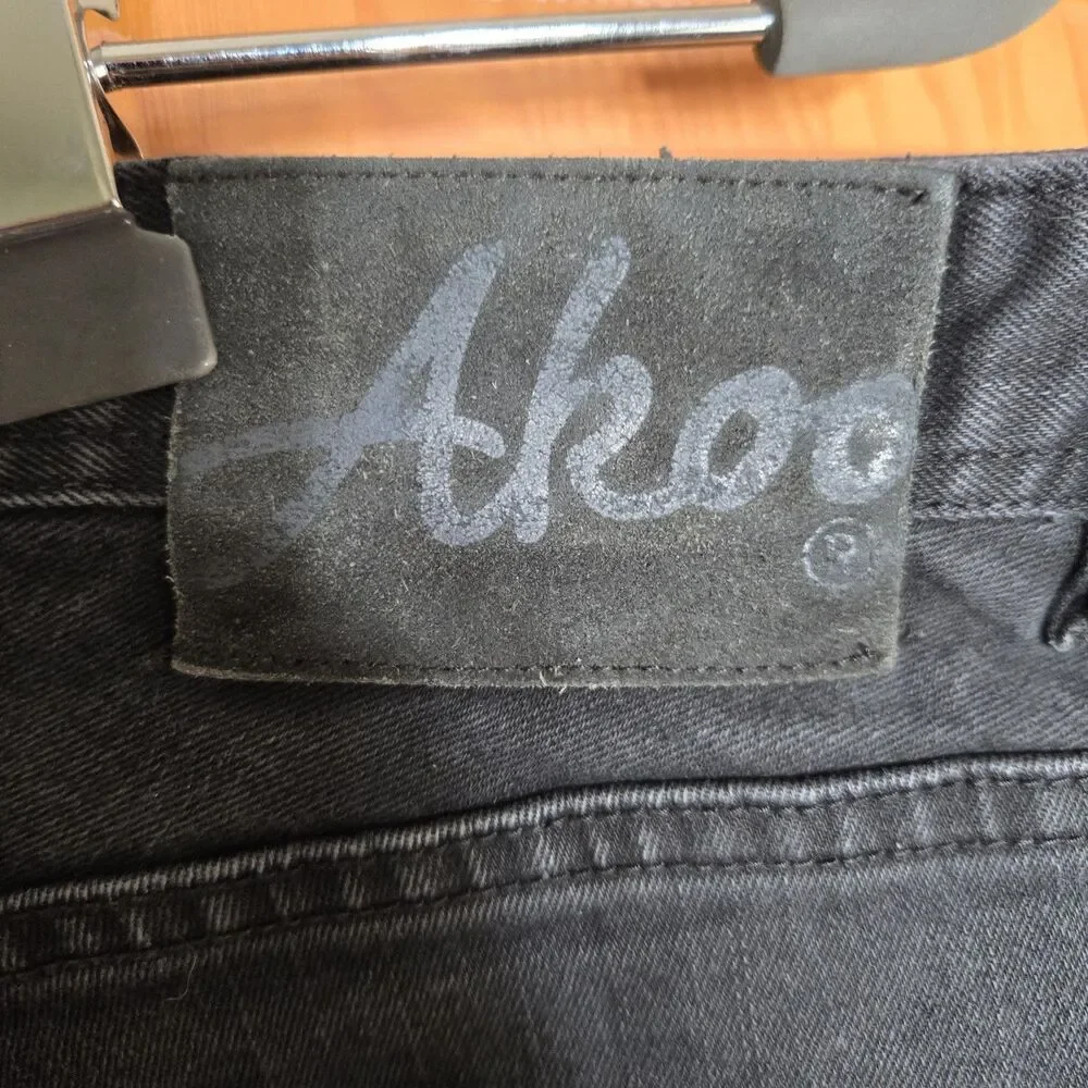 AKOO Distressed Black Denim Jeans Men's Size 40x30 Ripped Designer Streetwear